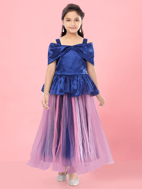 girls off shoulder neck party gown - 21356497 - Standard Image - 0