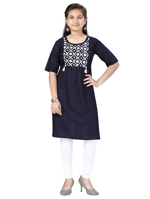 navy blue embroidered a-line kurta - 21357061 -  Standard Image - 0