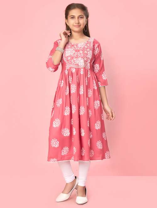 pink embroidered flared kurta - 21357068 -  Standard Image - 0