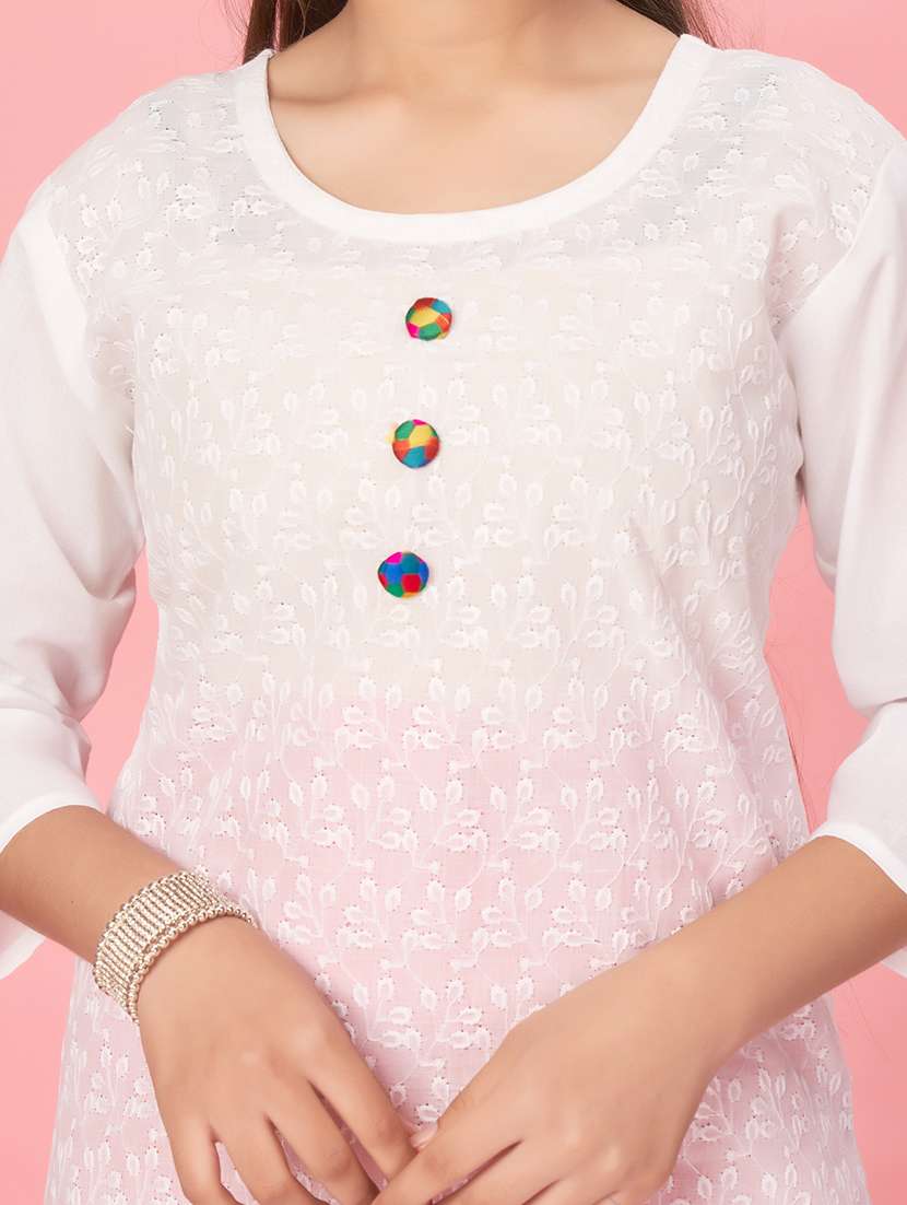 white embroidered straight kurta - 21357072 -  Standard Image - 3