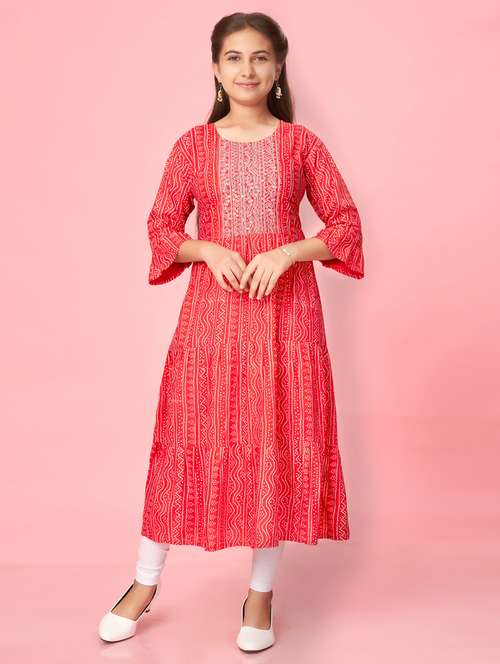 red printed flared kurta - 21357074 - Standard Image - 0
