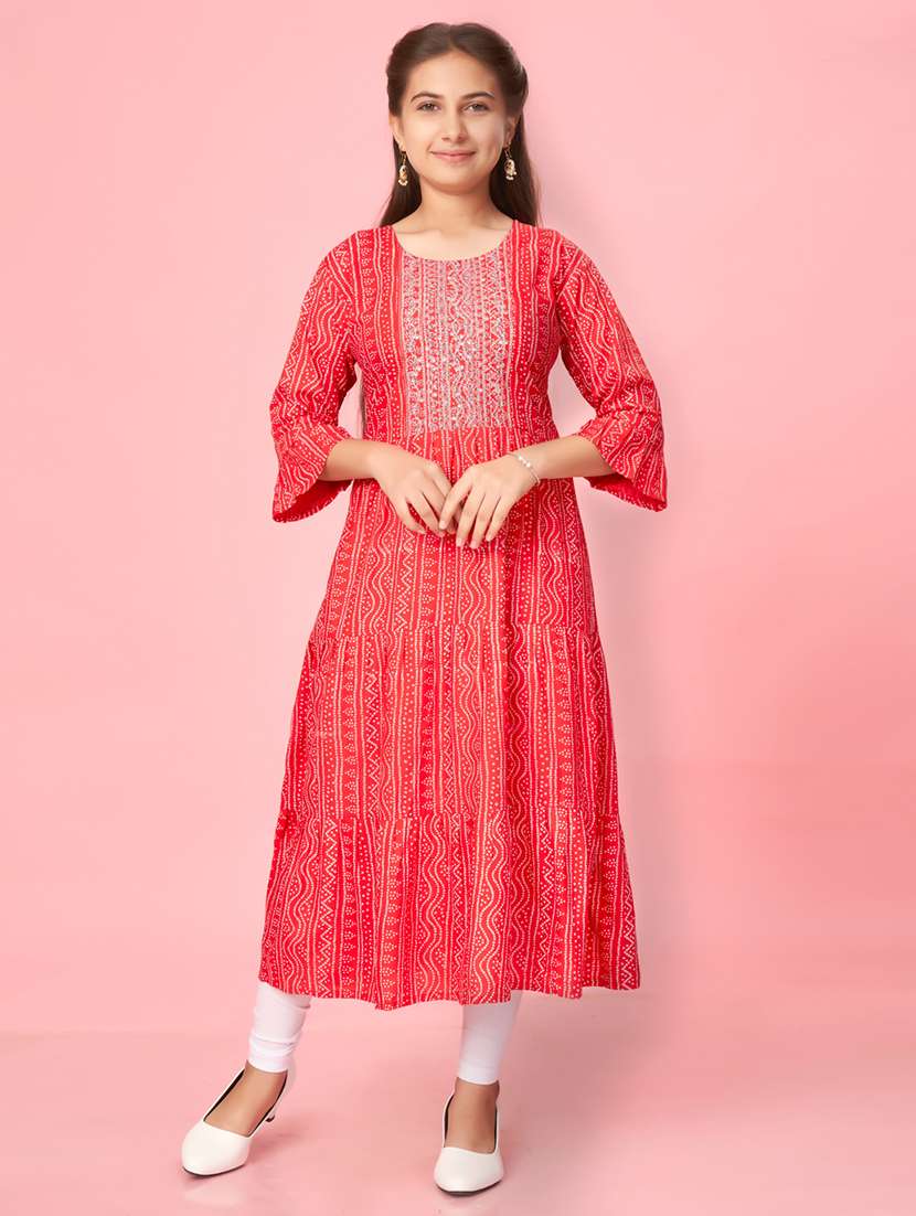 red printed flared kurta