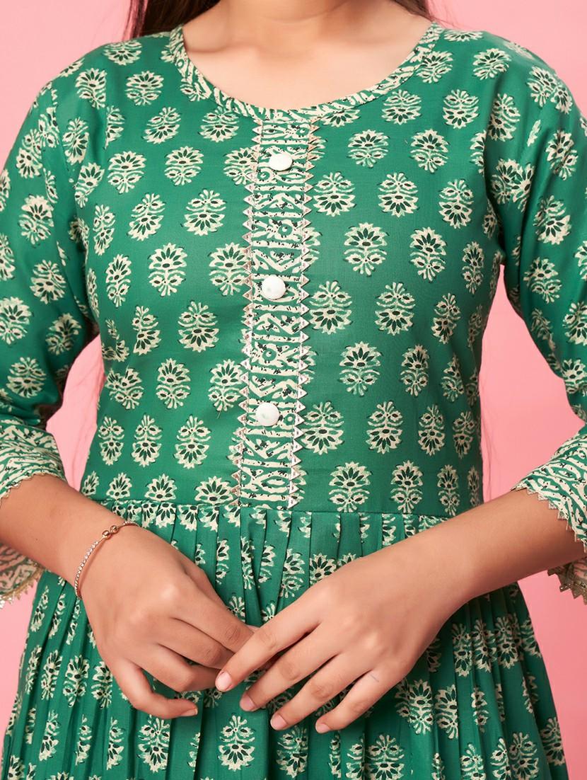 girls three quarter sleeve printed flared kurta - 21357119 - Standard Image - 3