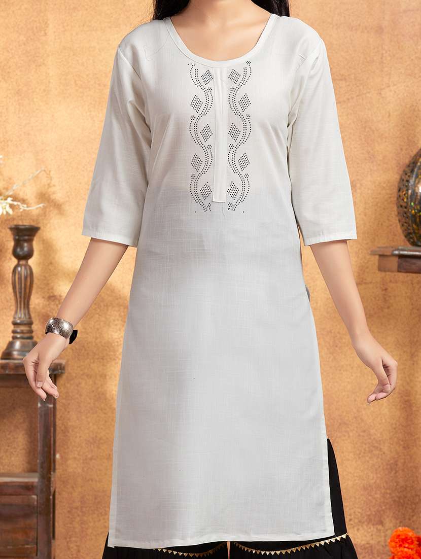 girls white round neck straight kurta - 21357128 - Standard Image - 3