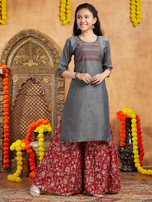 girls three quarter sleeve printed straight kurta - 21357131 - Standard Image - 0