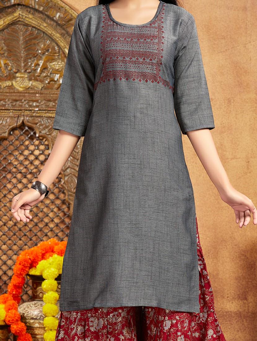 girls three quarter sleeve printed straight kurta - 21357131 - Standard Image - 3
