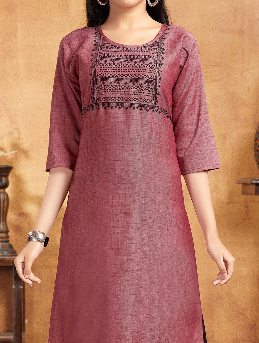 girls three quarter sleeve printed straight kurta - 21357132 - Standard Image - 3