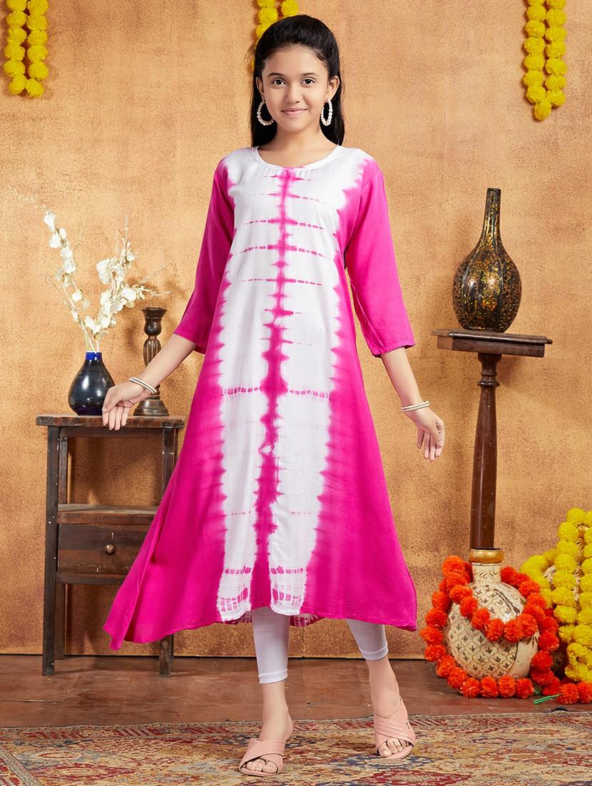 girls round neck tie & dye a-line kurta - 21357135 - Zoom Image - 0