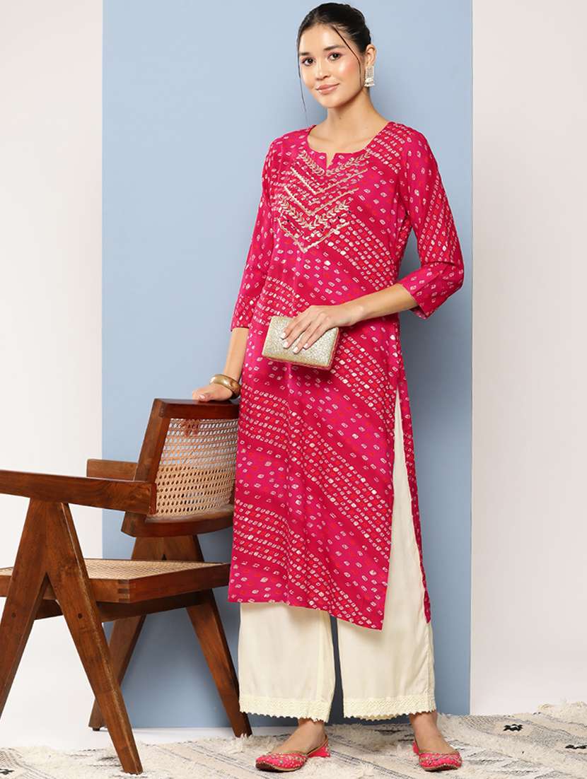 women three quarter sleeve straight kurta