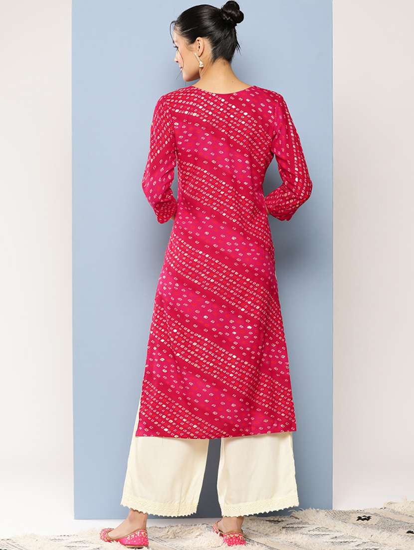 women three quarter sleeve straight kurta - 21357290 -  Standard Image - 3