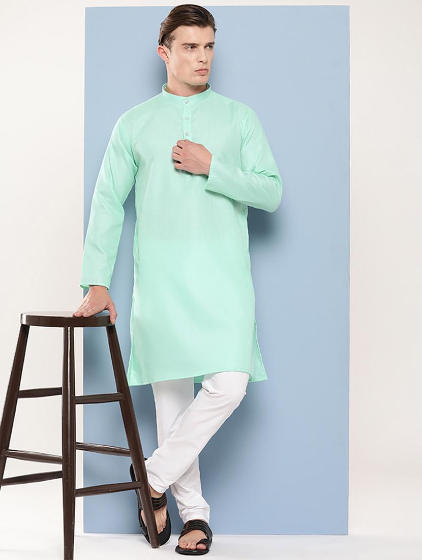 men mandarin neck solid long kurta - 21357322 - Standard Image - 3