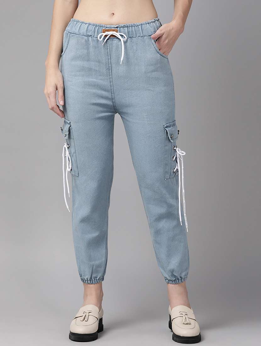 blue denim joggers