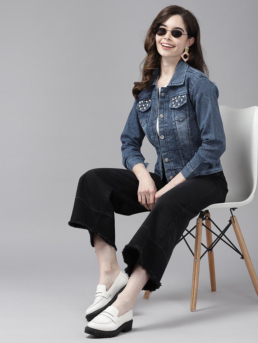 women long sleeve denim jacket - 21357345 - Standard Image - 3
