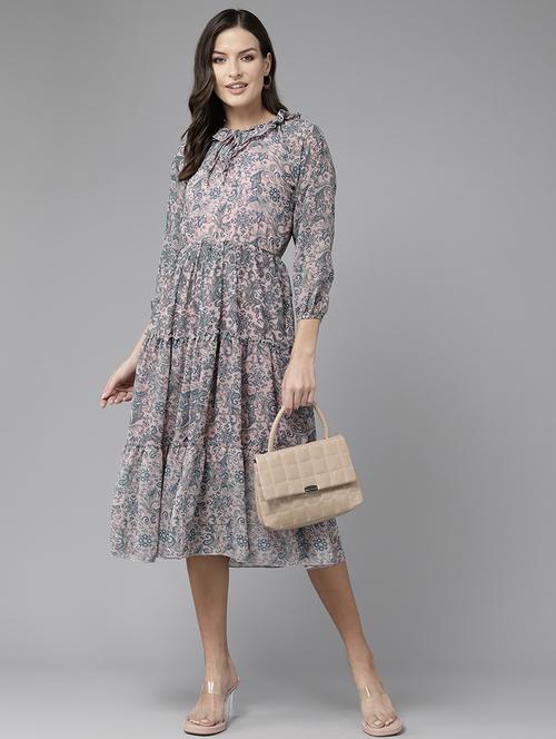 women printed georgette tiered dress - 21357374 - Standard Image - 0