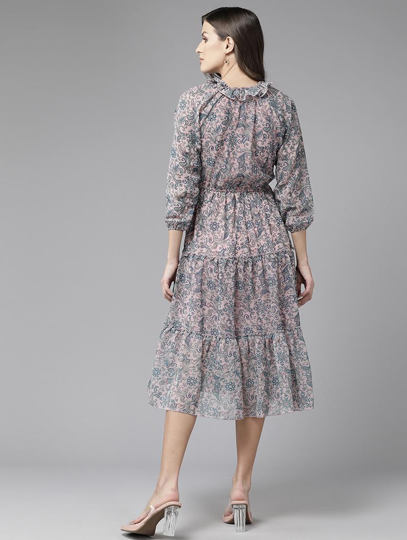 women printed georgette tiered dress - 21357374 - Standard Image - 3