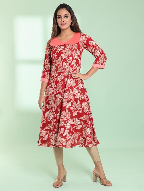 women three quarter sleeve a-line kurta - 21357903 - Standard Image - 0