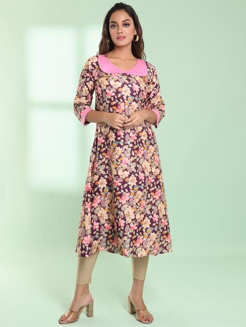 women three quarter sleeve a-line kurta - 21357905 - Standard Image - 0