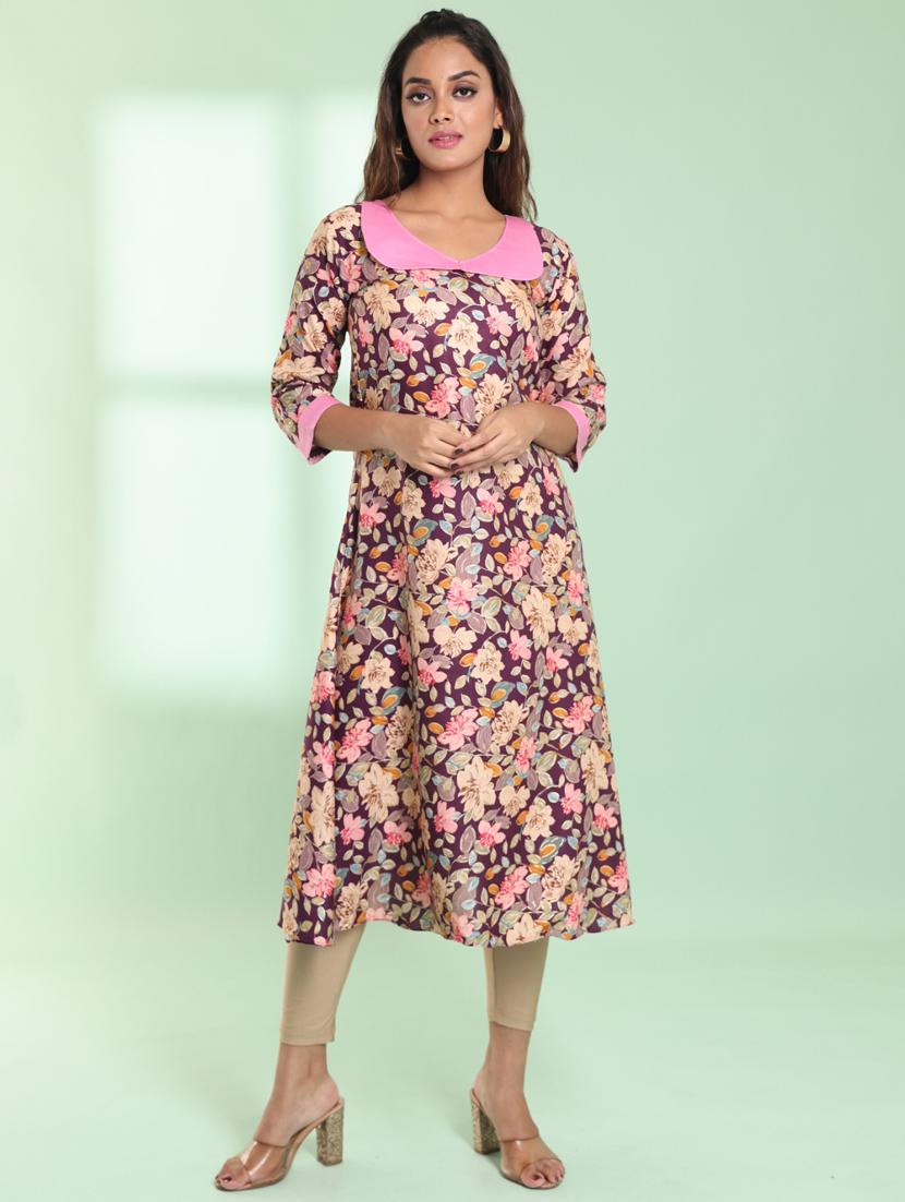 women three quarter sleeve a-line kurta