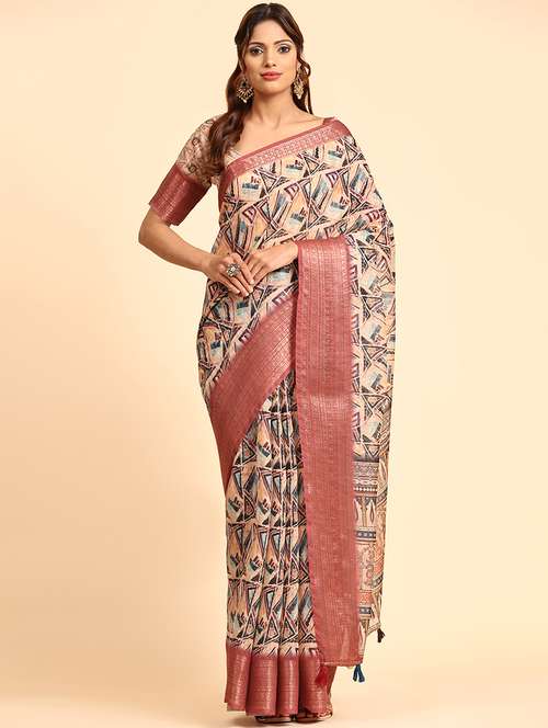 women multi color geometric printed saree with blouse - 21358980 - Standard Image - 0