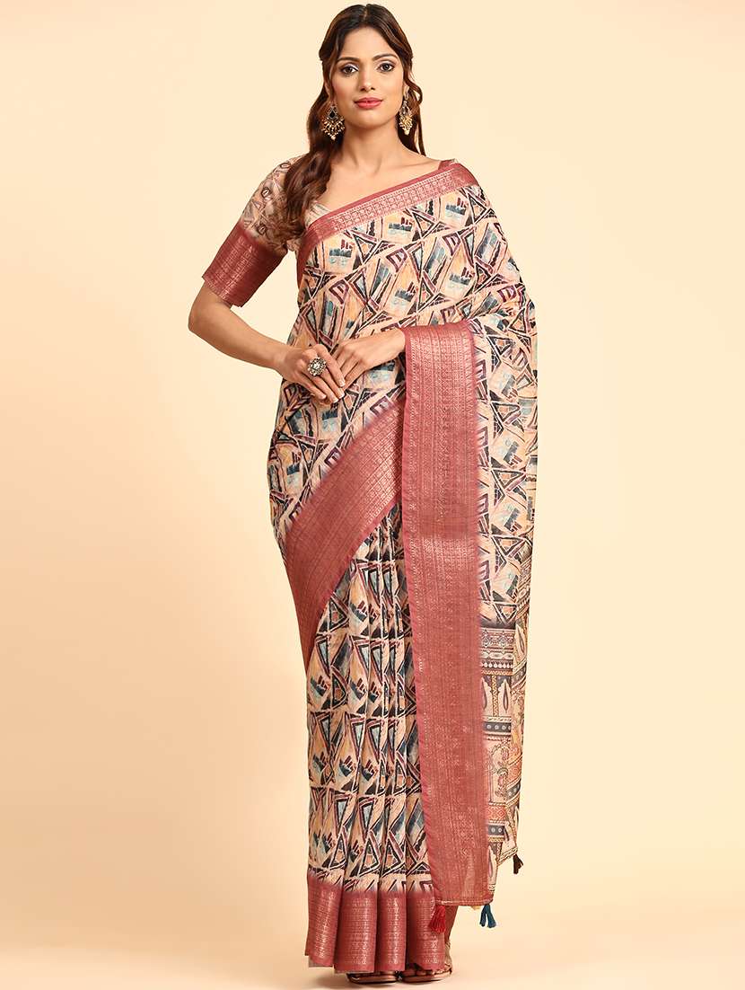women multi color geometric printed saree with blouse - 21358980 - Zoom Image - 0