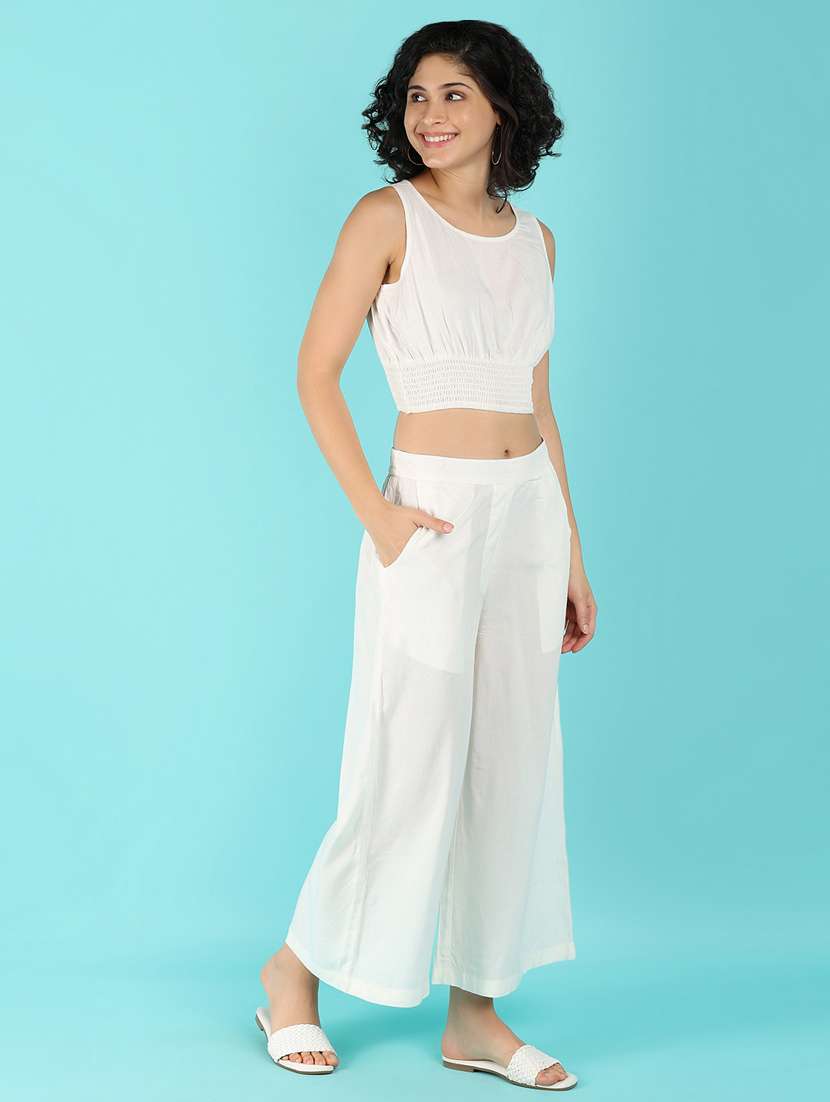 women solid top and trouser co-ord set - 21359145 -  Standard Image - 3