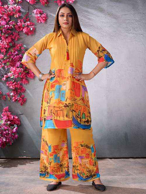 women yellow shirt collar co-ord set - 21359388 -  Standard Image - 0