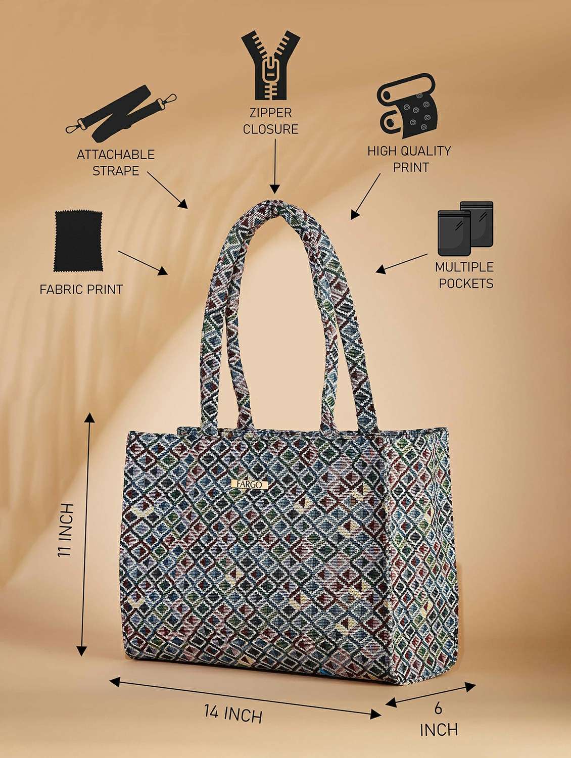 women printed handbag with laptop pocket - 21359421 -  Standard Image - 3