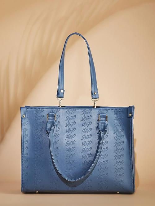women blue leatherette textured handbag - 21359423 -  Standard Image - 0