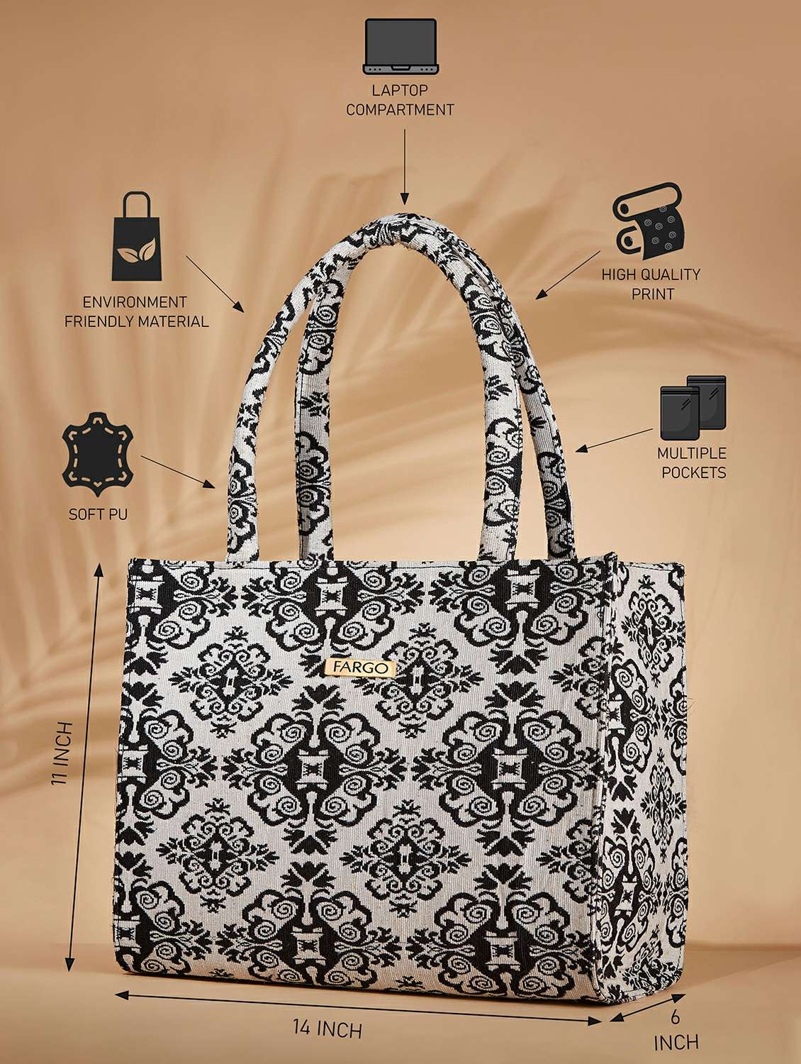 women printed handbag with laptop pocket - 21359449 -  Standard Image - 3