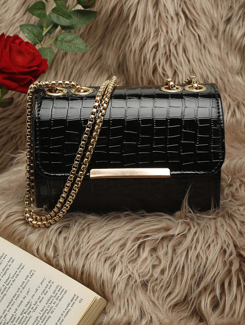 black leather sling bag