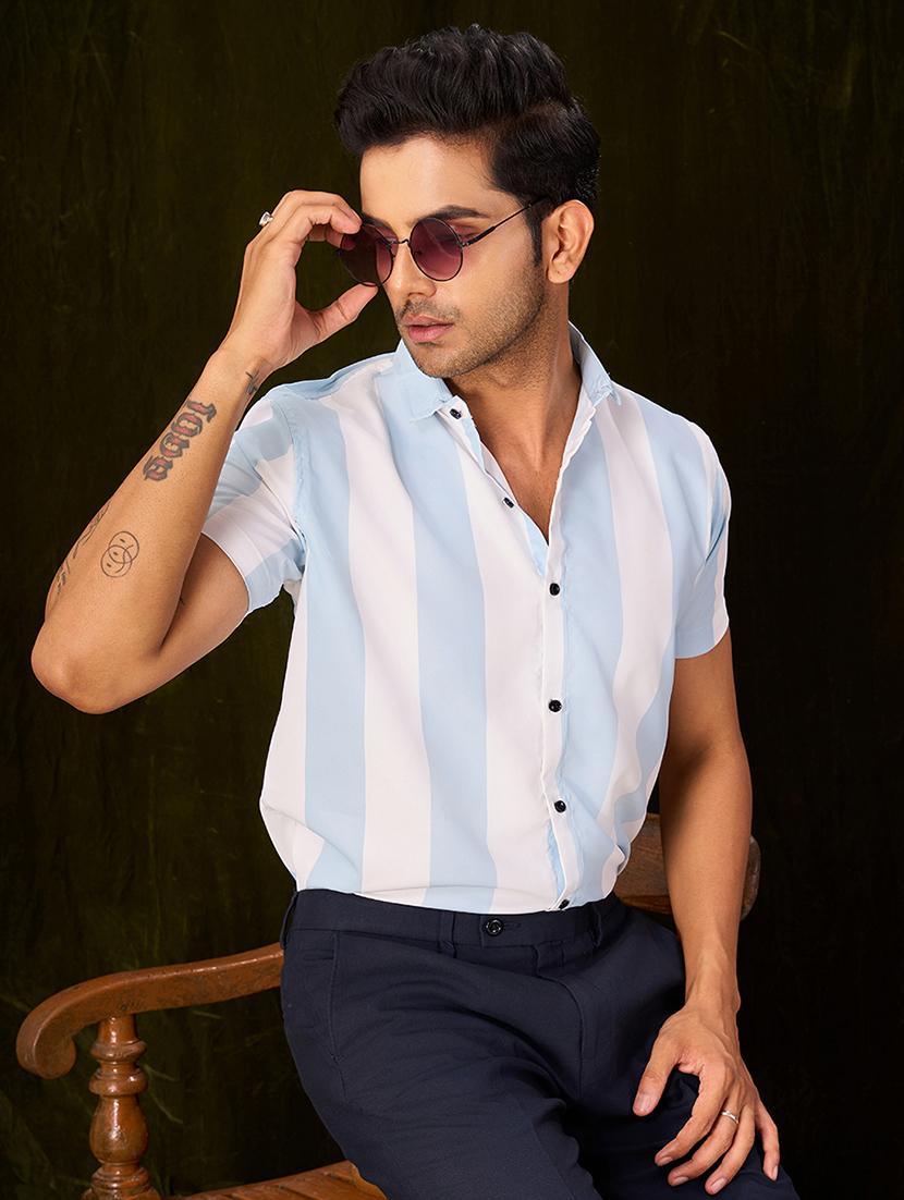 men striped cotton lycra casual shirt - 21360015 -  Zoom Image - 0