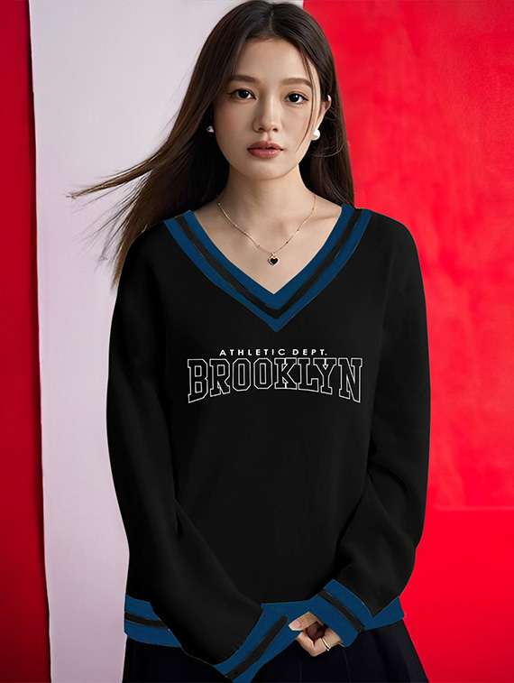 women v-neck typographic regular t-shirt - 21360038 - Zoom Image - 0