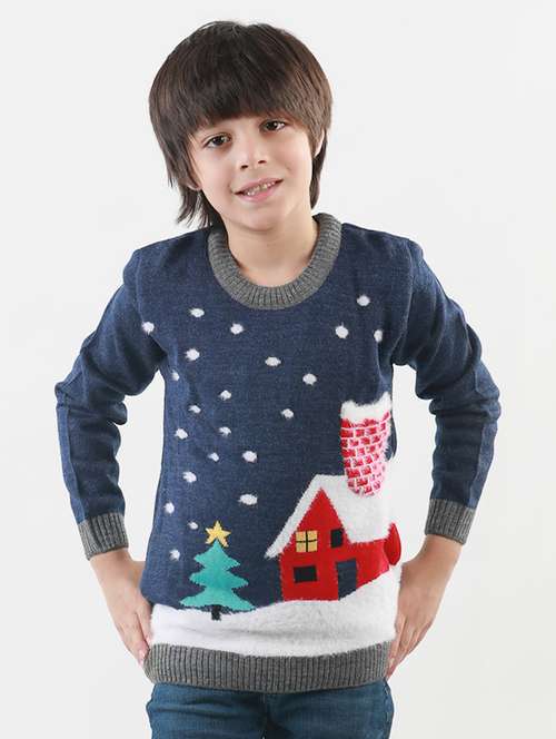 kids long sleeved self design sweater - 21360160 - Standard Image - 0