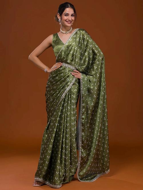 women bandhani printed saree with blouse - 21360535 -  Standard Image - 0