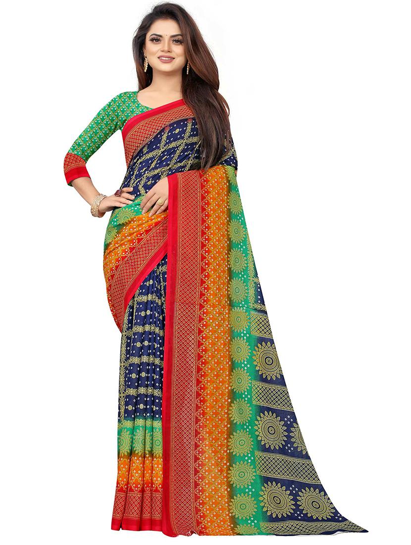 navy blue bandhani printed saree with blouse - 21360542 -  Zoom Image - 0