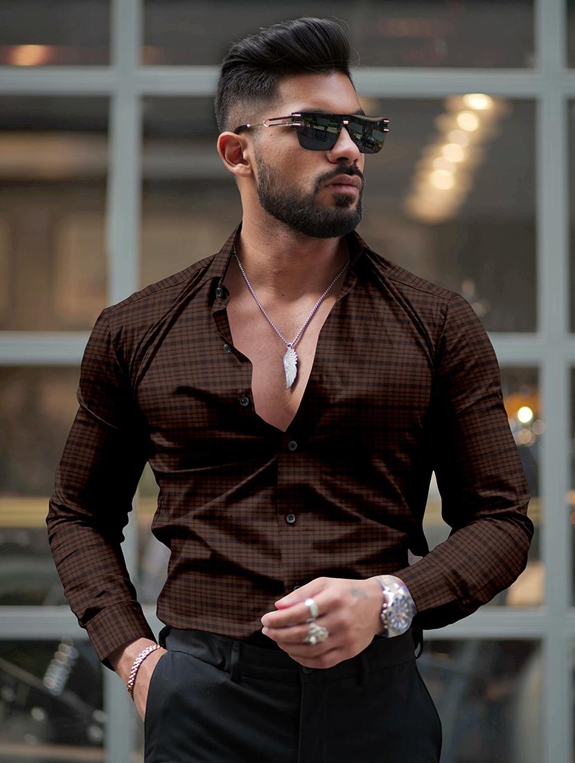 men long sleeved checkered casual shirt - 21361171 - Zoom Image - 0