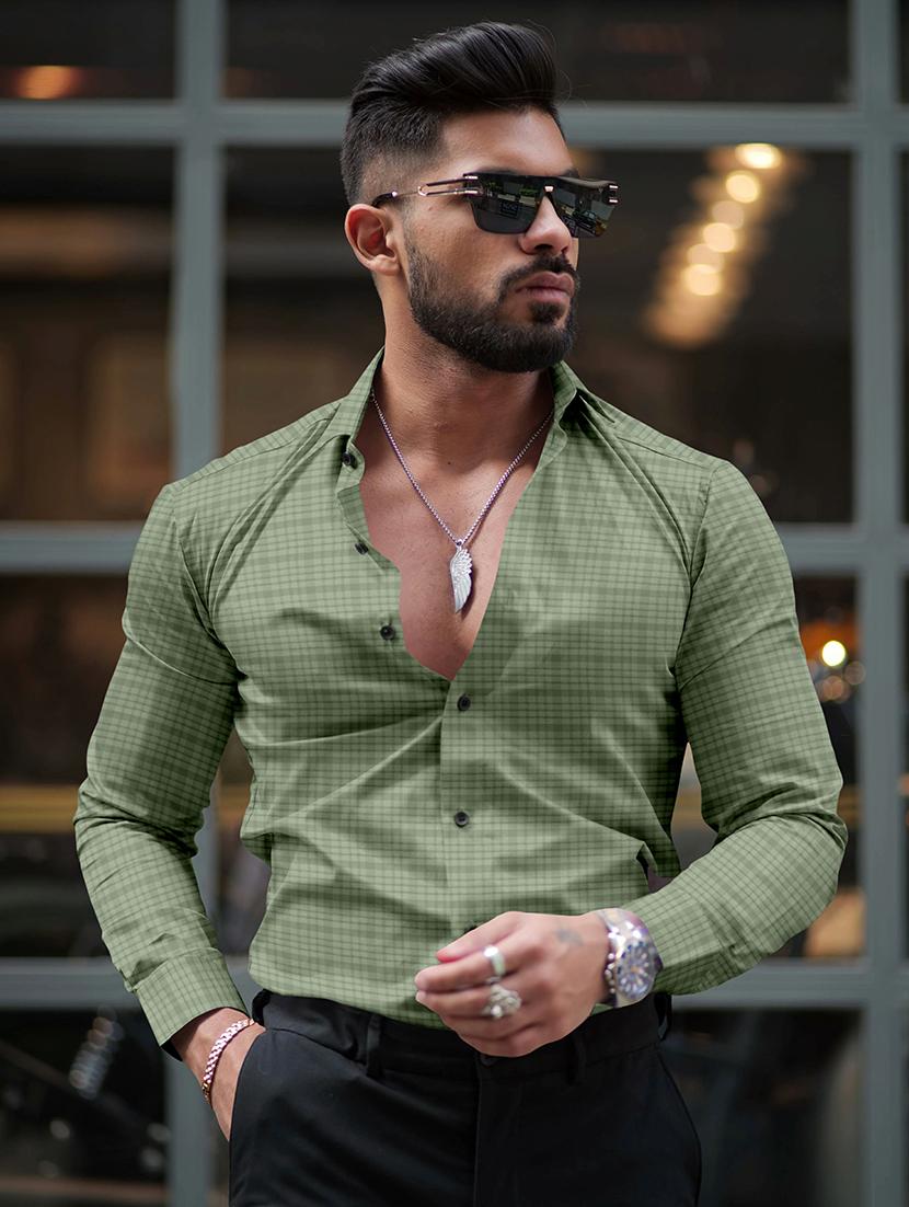 men long sleeved checkered casual shirt - 21361177 - Zoom Image - 0