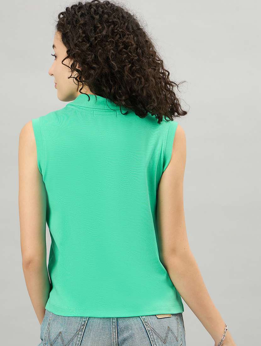 women solid sleeveless polo neck t-shirt - 21364001 - Standard Image - 3