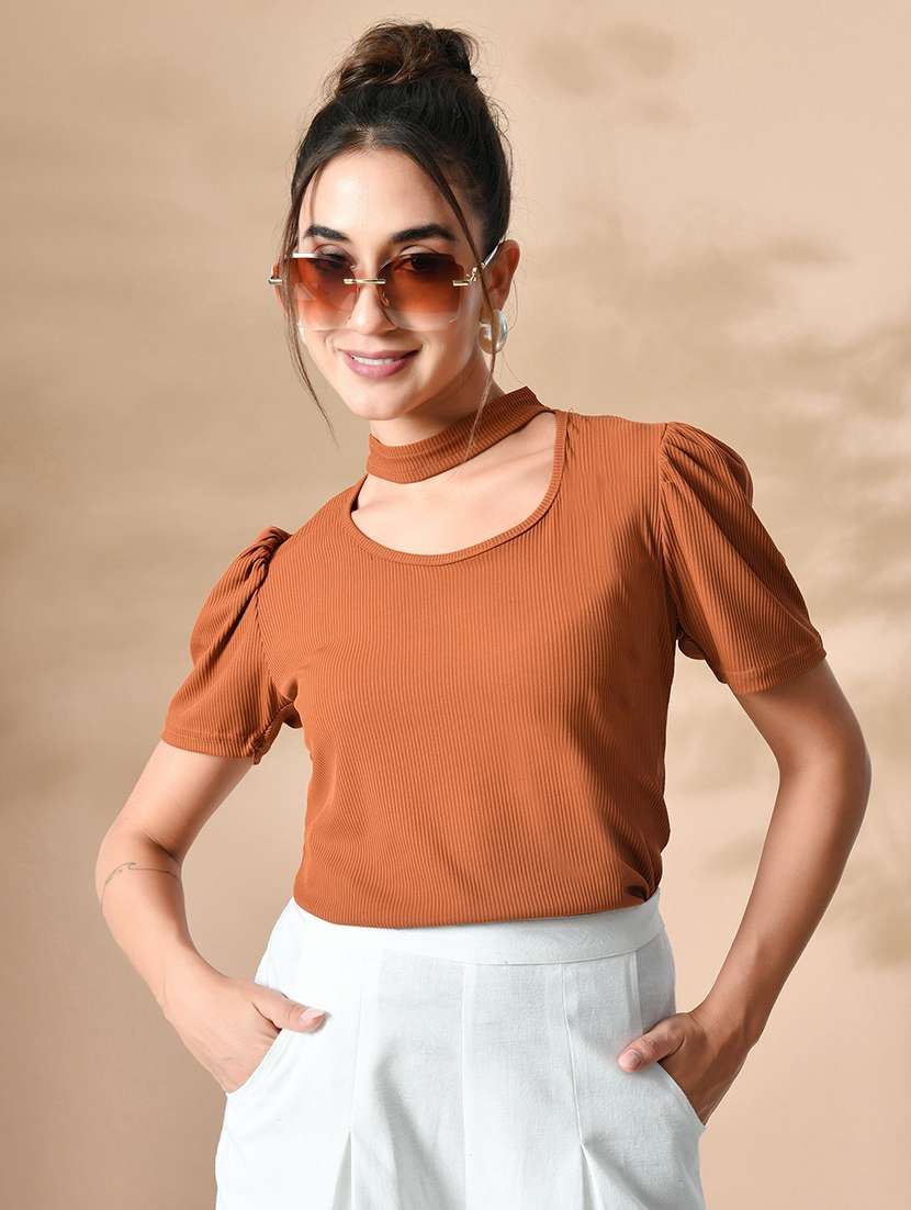 women solid chocker neck straight top - 21364505 - Zoom Image - 0