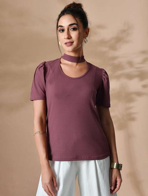 women solid chocker neck straight top - 21364507 -  Standard Image - 0