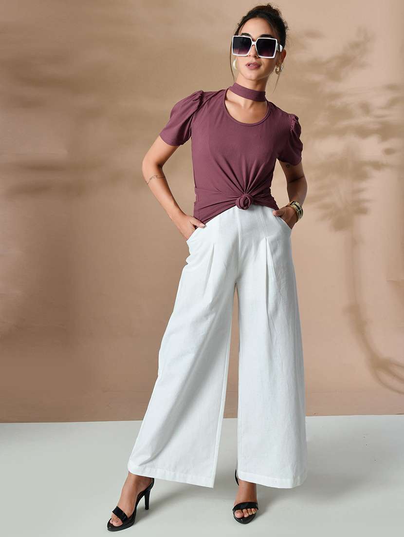 women solid chocker neck straight top - 21364507 - Standard Image - 3