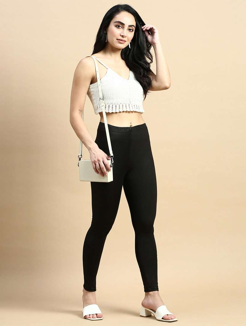 women high rise solid leggings - 21365256 - Standard Image - 3
