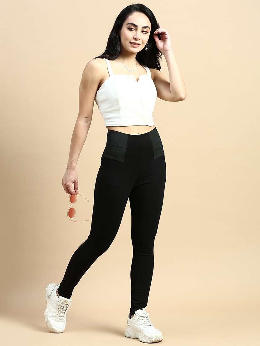 women high rise solid jeggings - 21365260 - Standard Image - 3