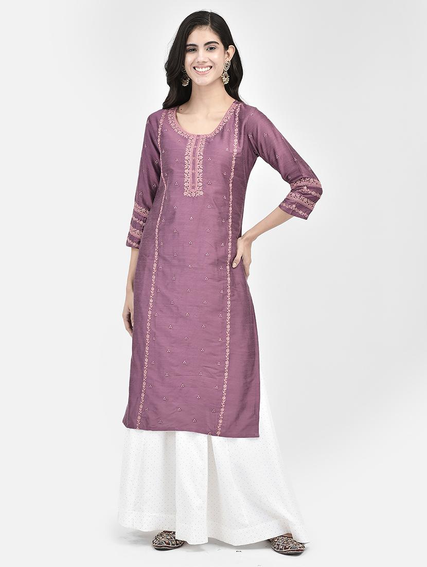 women three quarter sleeve straight kurta - 21365282 -  Zoom Image - 0