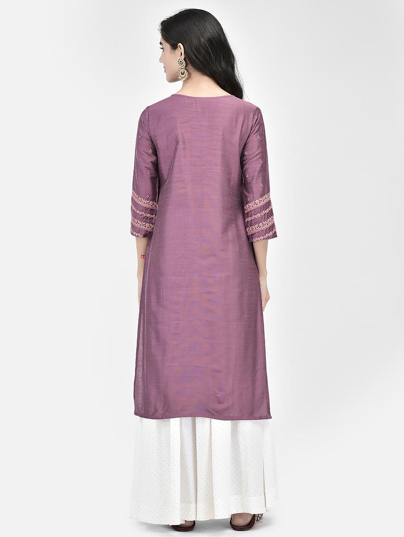 women three quarter sleeve straight kurta - 21365282 - Standard Image - 3