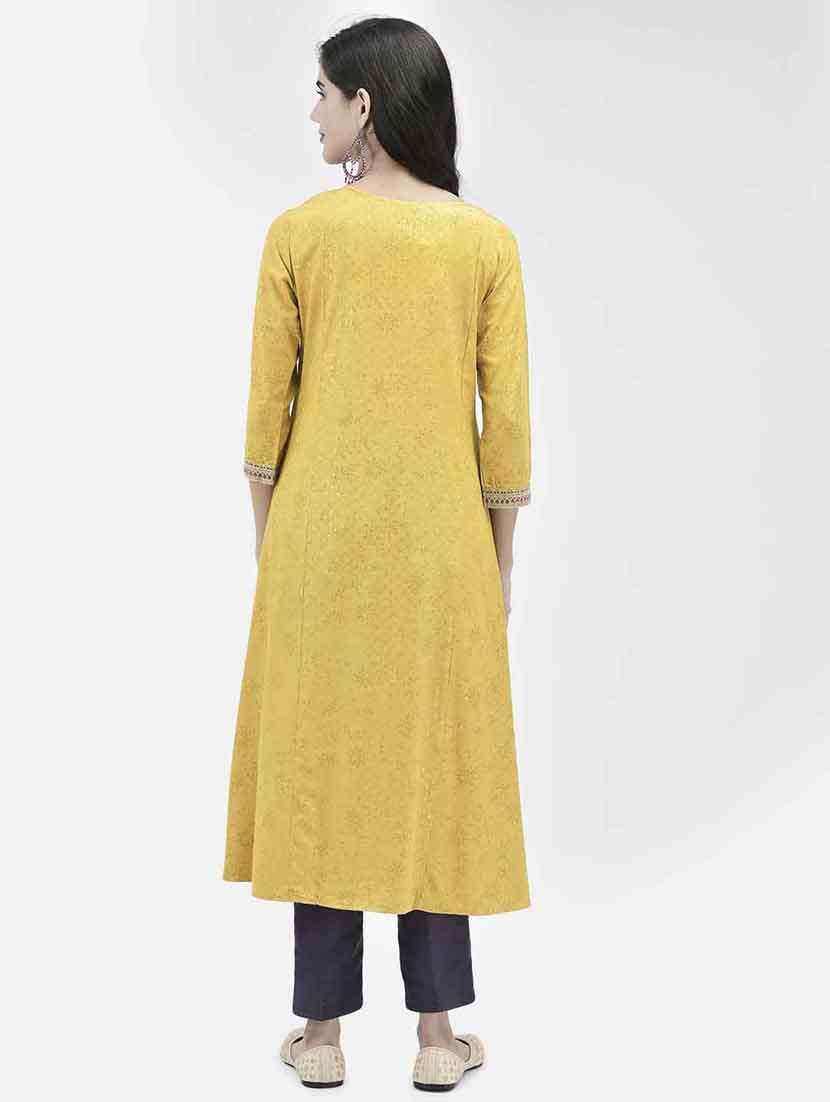 women three quarter sleeve a-line kurta - 21365284 -  Standard Image - 3