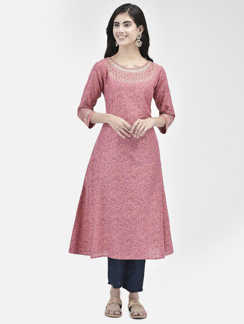 women three quarter sleeve a-line kurta - 21365285 -  Zoom Image - 0