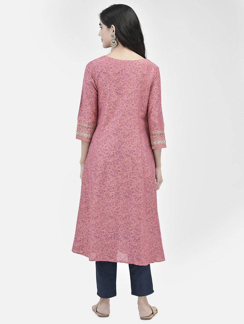 women three quarter sleeve a-line kurta - 21365285 - Standard Image - 3