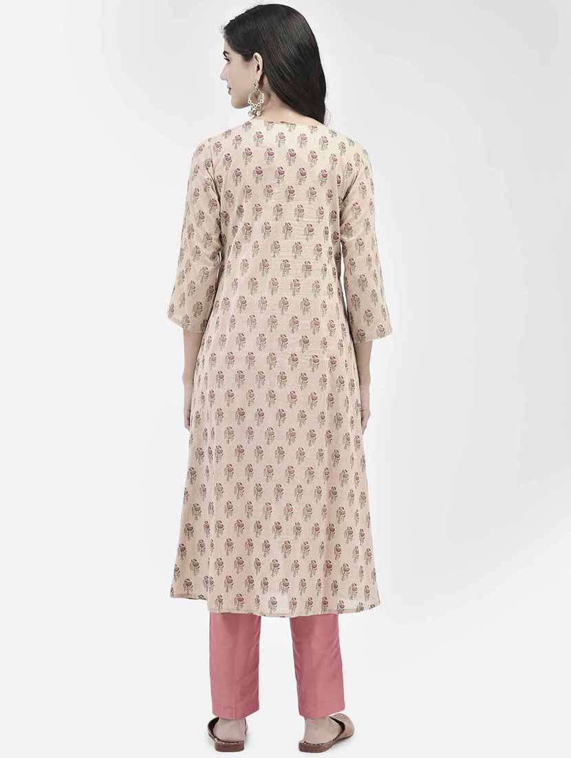 women three quarter sleeve a-line kurta - 21365286 -  Standard Image - 3