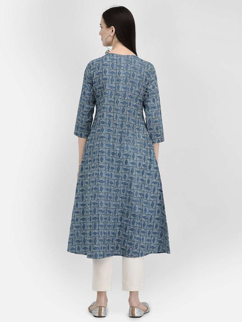 women three quarter sleeve a-line kurta - 21365287 - Standard Image - 3
